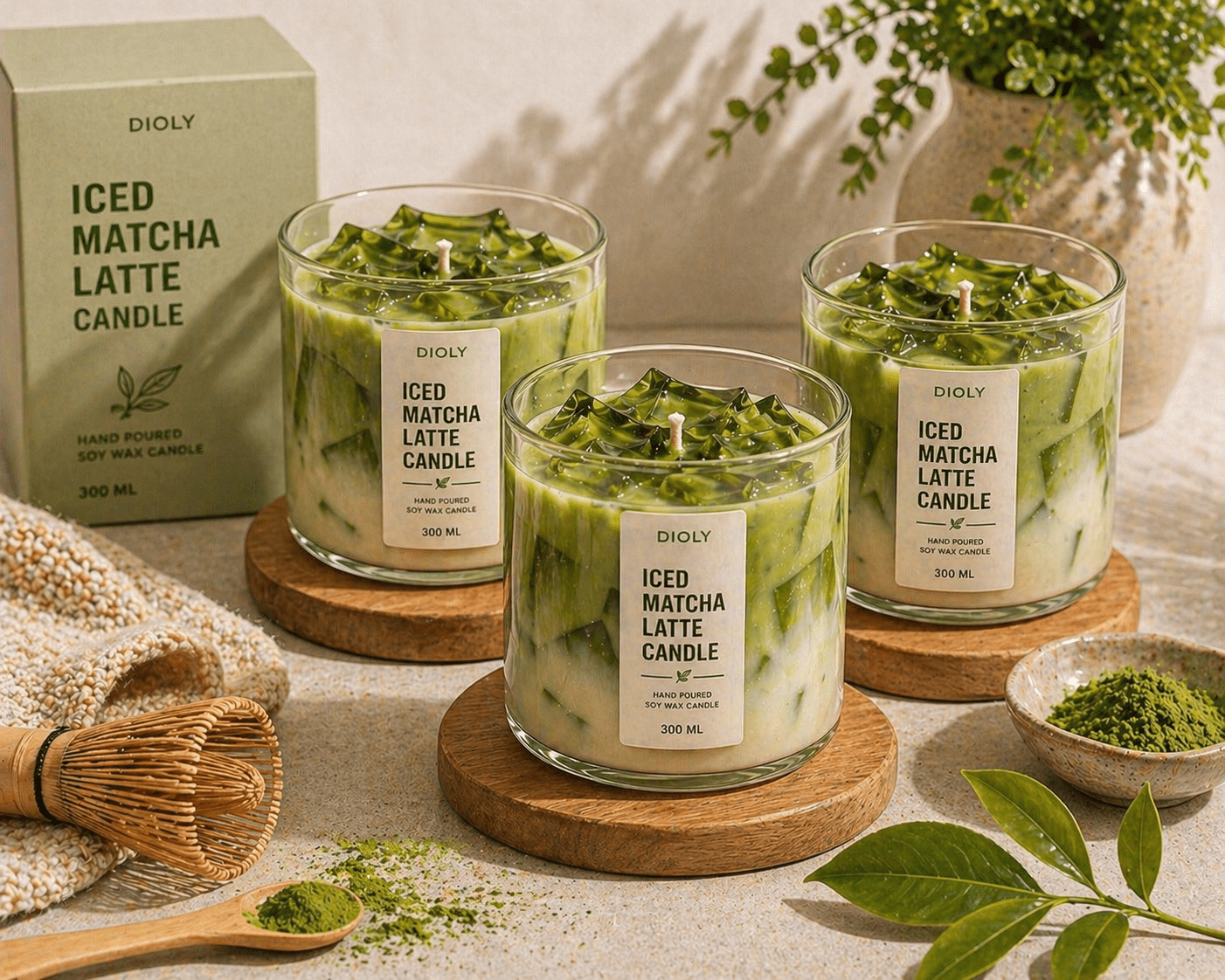 Iced Matcha Latte Candle | Handmade Soy Wax Dessert Candle - Dioly