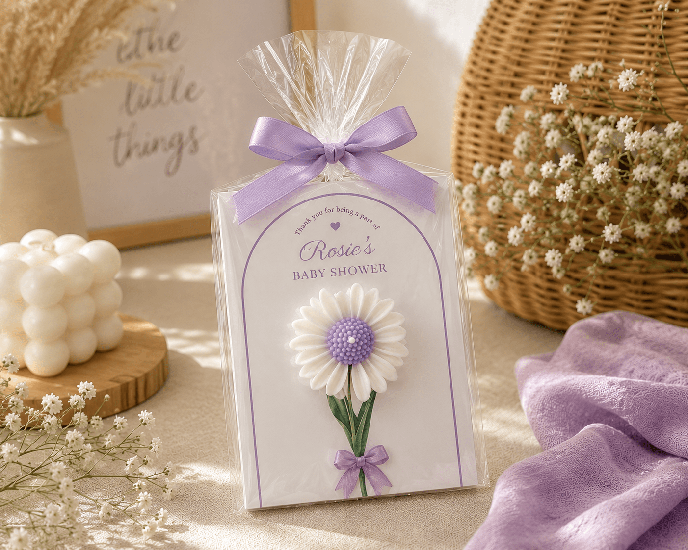 Personalized Daisy Candle Return Favors | Handmade Floral Guest Gifts for Weddings, Baby Showers & Special Events - Dioly